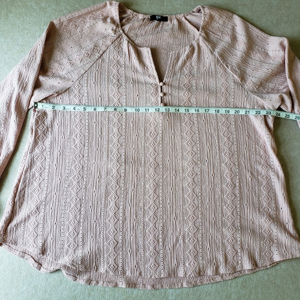 Frye Peasant Top Sz‎ XXL Dusty Pink Aztec Textured  Boho Prairie Southwest - Picture 7 of 9